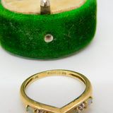 9ct Yellow Gold Cabochon Opal & Spinel Set Wishbone Band Ring Vintage c1990