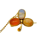 Victorian 15ct Gold, Opal, Carnelian & Agate Trefoil Brooch Antique c1840