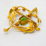 Edwardian 15ct Gold, Seed Pearl, Peridot & Ruby Lavalier Brooch Pendant Antique