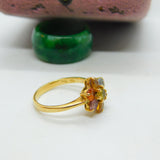 18ct Yellow Gold & Coloured Sapphire Floral Cluster Ring Vintage c1970