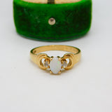 9ct Yellow Gold Cabochon Opal & Spinel Set Dress Ring Vintage 1995 Sheffield