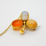 Victorian 15ct Gold, Opal, Carnelian & Agate Trefoil Brooch Antique c1840