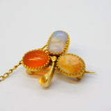 Victorian 15ct Gold, Opal, Carnelian & Agate Trefoil Brooch Antique c1840