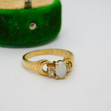 9ct Yellow Gold Cabochon Opal & Spinel Set Dress Ring Vintage 1995 Sheffield