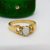9ct Yellow Gold Cabochon Opal & Spinel Set Dress Ring Vintage 1995 Sheffield