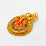 Victorian 22ct Yellow Gold & Coral Etruscan Style Drop Pendant Antique c1840s