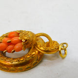 Victorian 22ct Yellow Gold & Coral Etruscan Style Drop Pendant Antique c1840s