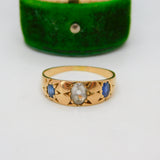 Victorian 18ct Yellow Gold, Sapphire & Spinel Set Boat Ring Antique c1880