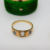 Victorian 18ct Yellow Gold, Sapphire & Spinel Set Boat Ring Antique c1880
