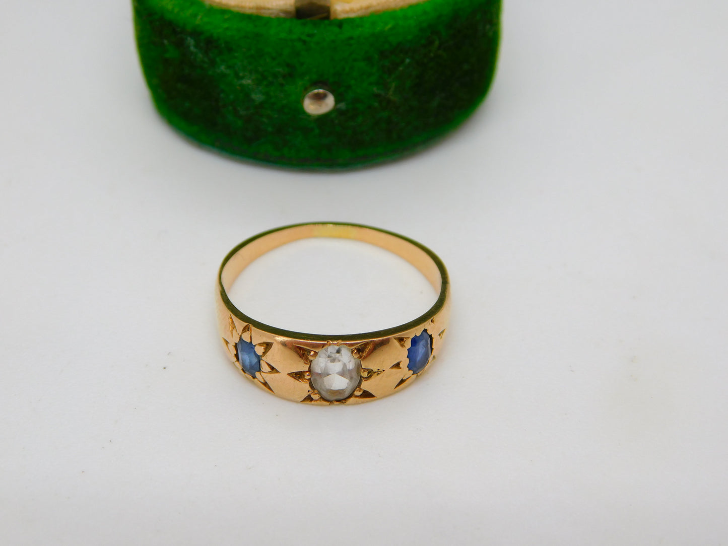 Victorian 18ct Yellow Gold, Sapphire & Spinel Set Boat Ring Antique c1880