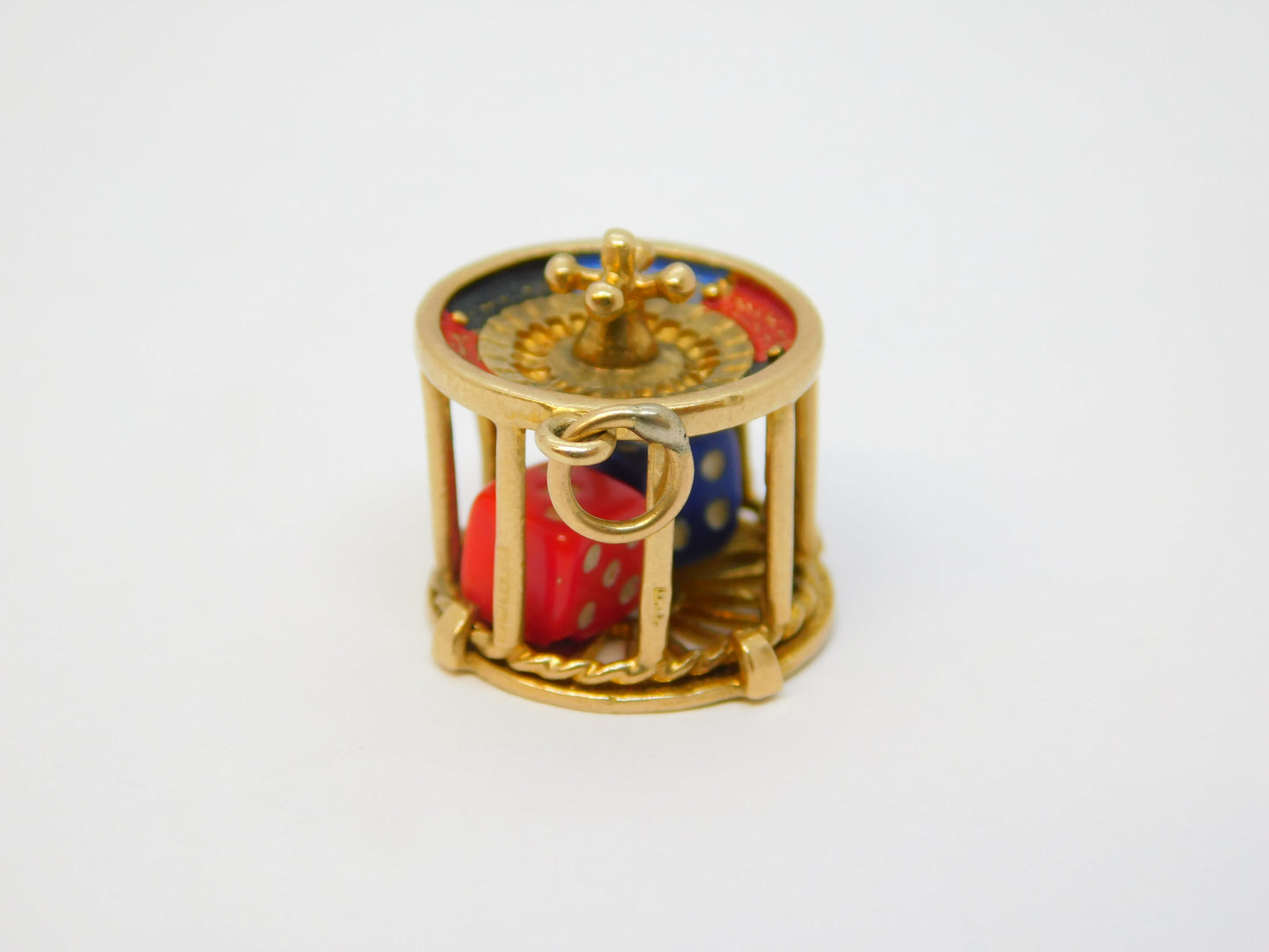 9ct Yellow Gold Enamel Roulette Wheel & Dice Gambling Charm Vintage 1964 Birmingham