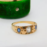 Victorian 18ct Yellow Gold, Sapphire & Spinel Set Boat Ring Antique c1880