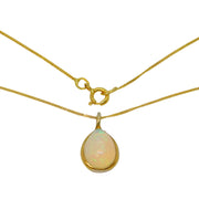 14ct Yellow Gold & Gilt Set Cabochon Opal Pendant Necklace Vintage c1970