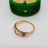 Victorian 18ct Yellow Gold, Sapphire & Spinel Set Boat Ring Antique c1880
