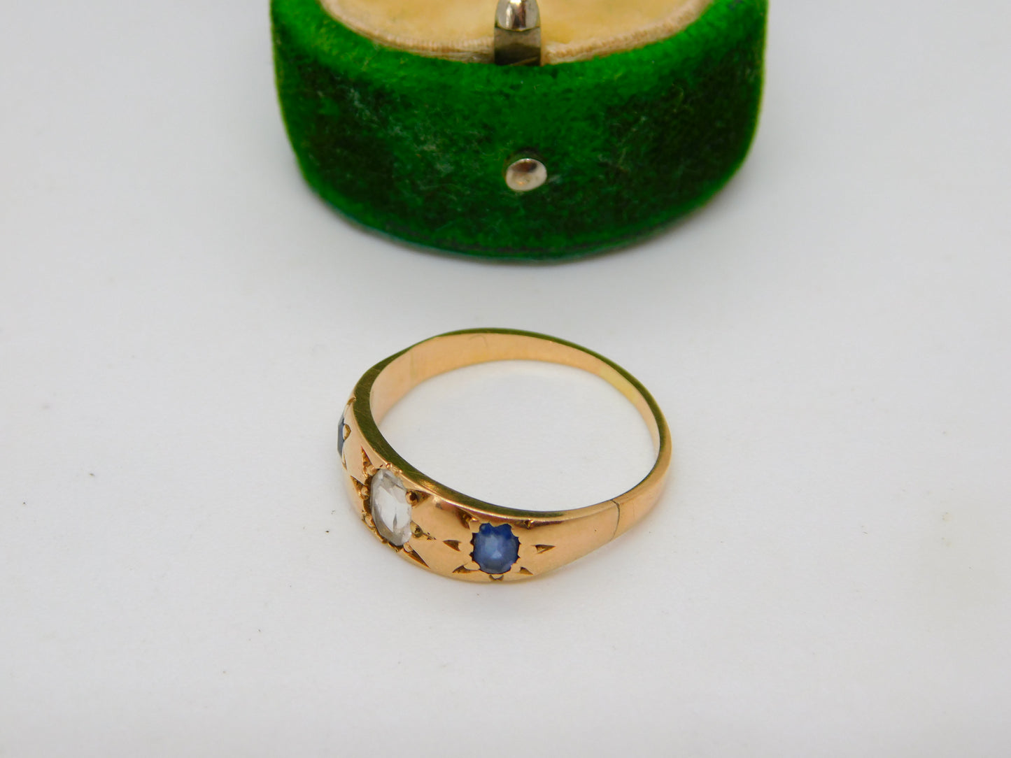 Victorian 18ct Yellow Gold, Sapphire & Spinel Set Boat Ring Antique c1880