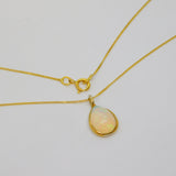 14ct Yellow Gold & Gilt Set Cabochon Opal Pendant Necklace Vintage c1970