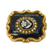 Victorian 9ct Gold, Enamel, Pearl, Hardstone Mourning Brooch Antique 1843 'William Grimwade'