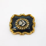 Victorian 9ct Gold, Enamel, Pearl, Hardstone Mourning Brooch Antique 1843 'William Grimwade'