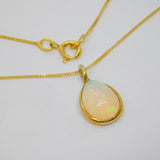 14ct Yellow Gold & Gilt Set Cabochon Opal Pendant Necklace Vintage c1970