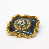 Victorian 9ct Gold, Enamel, Pearl, Hardstone Mourning Brooch Antique 1843 'William Grimwade'
