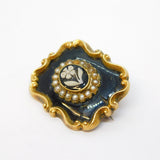 Victorian 9ct Gold, Enamel, Pearl, Hardstone Mourning Brooch Antique 1843 'William Grimwade'