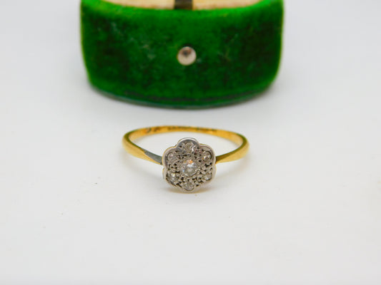 Victorian 18ct Yellow Gold Natural Diamond Daisy Flower Ring Antique c1880