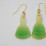 19th Century Chinese Carved Jade Buddha 9ct Yellow Gold Hook Earrings Antique