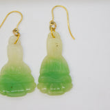 19th Century Chinese Carved Jade Buddha 9ct Yellow Gold Hook Earrings Antique