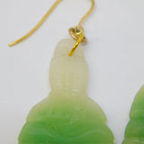 19th Century Chinese Carved Jade Buddha 9ct Yellow Gold Hook Earrings Antique