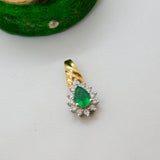 14ct Yellow Gold, Emerald & Diamond Pear Drop Pendant Vintage c1990