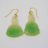 19th Century Chinese Carved Jade Buddha 9ct Yellow Gold Hook Earrings Antique