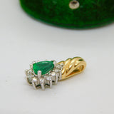 14ct Yellow Gold, Emerald & Diamond Pear Drop Pendant Vintage c1990
