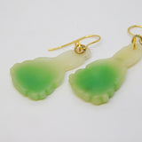 19th Century Chinese Carved Jade Buddha 9ct Yellow Gold Hook Earrings Antique