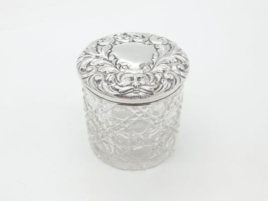 Victorian Sterling Silver & Cut Glass Dressing Table Jar 1899 Chester Antique