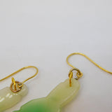 19th Century Chinese Carved Jade Buddha 9ct Yellow Gold Hook Earrings Antique