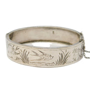 Victorian Aesthetic Sterling Silver Swallow Bangle Antique 1882 Birmingham