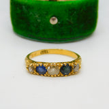 Victorian 18ct Yellow Gold, 0.4ct Diamond & Sapphire Dress Ring Antique c1880