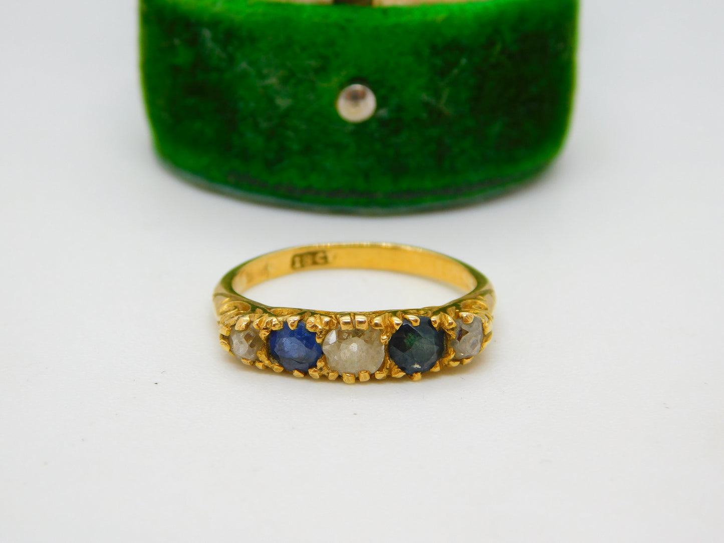 Victorian 18ct Yellow Gold, 0.4ct Diamond & Sapphire Dress Ring Antique c1880