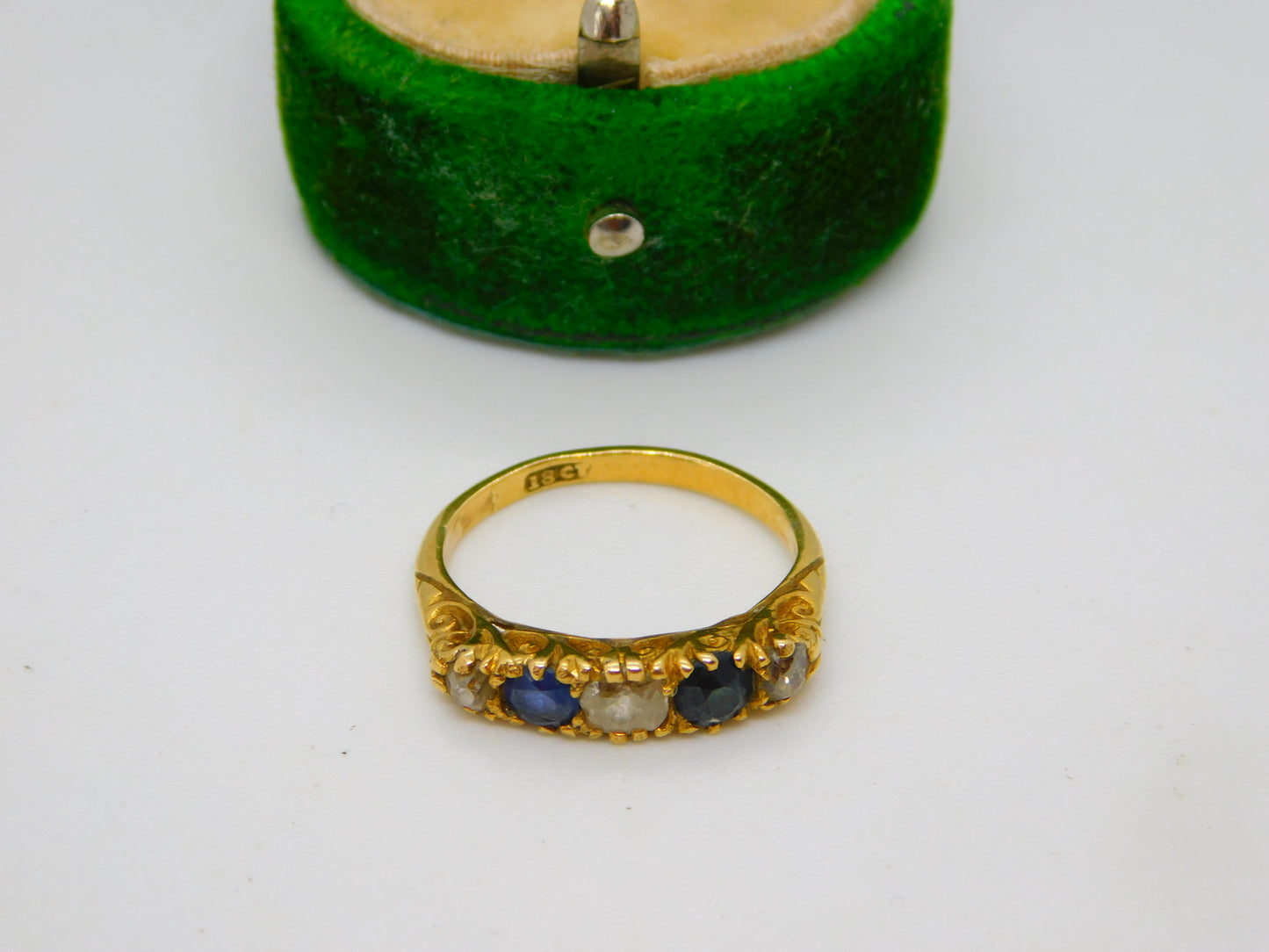 Victorian 18ct Yellow Gold, 0.4ct Diamond & Sapphire Dress Ring Antique c1880