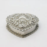 Victorian Sterling Silver Heart Shaped Pill Box Antique 1900 Birmingham