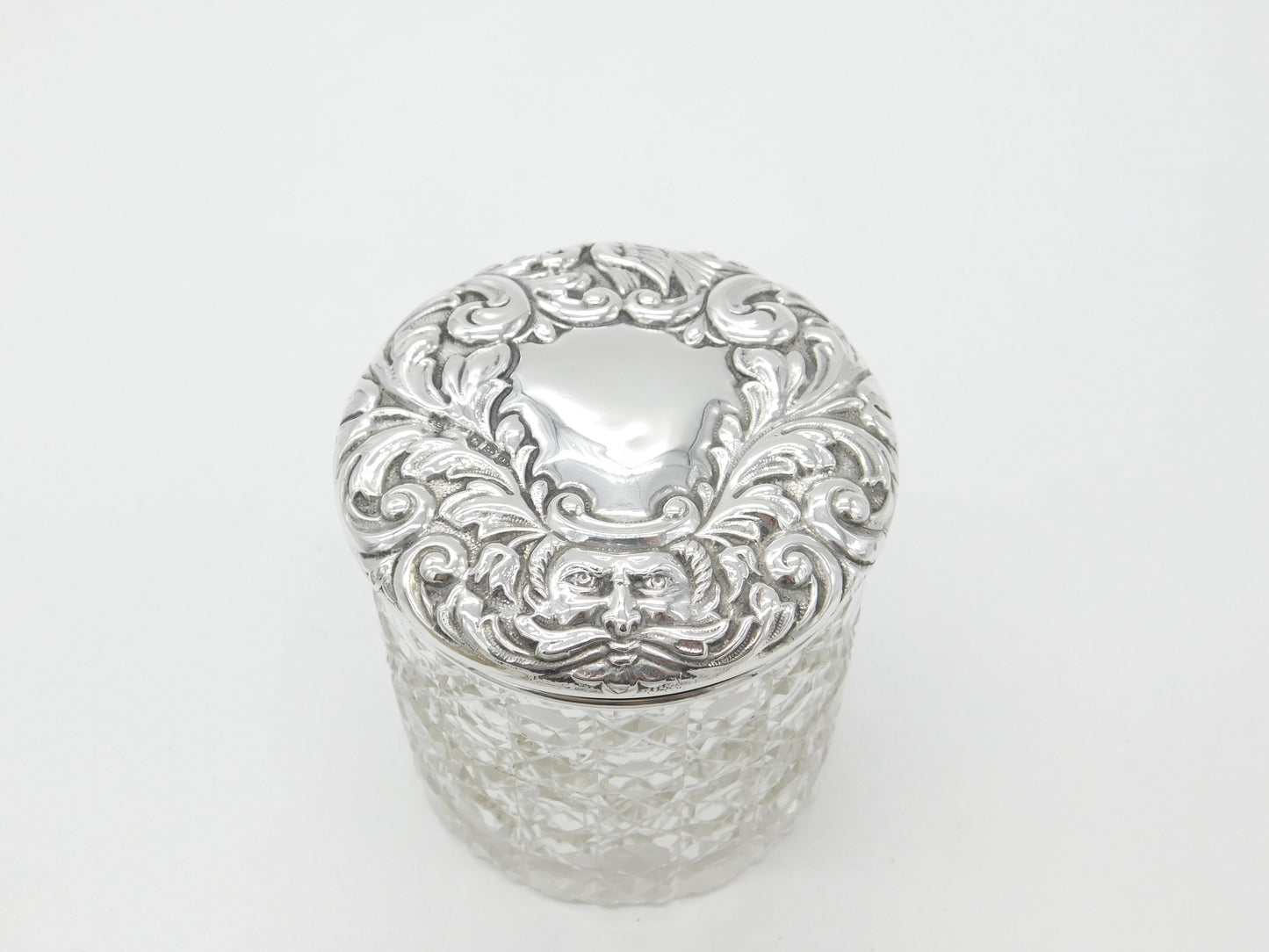 Victorian Sterling Silver & Cut Glass Dressing Table Jar 1899 Chester Antique