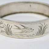 Victorian Aesthetic Sterling Silver Swallow Bangle Antique 1882 Birmingham