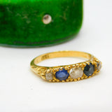 Victorian 18ct Yellow Gold, 0.4ct Diamond & Sapphire Dress Ring Antique c1880