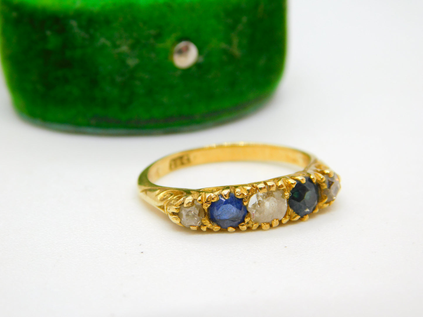 Victorian 18ct Yellow Gold, 0.4ct Diamond & Sapphire Dress Ring Antique c1880