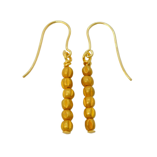 Ancient Roman 24ct Gold Beads on Contemporary 9ct Gold Pair of Hook Earrings