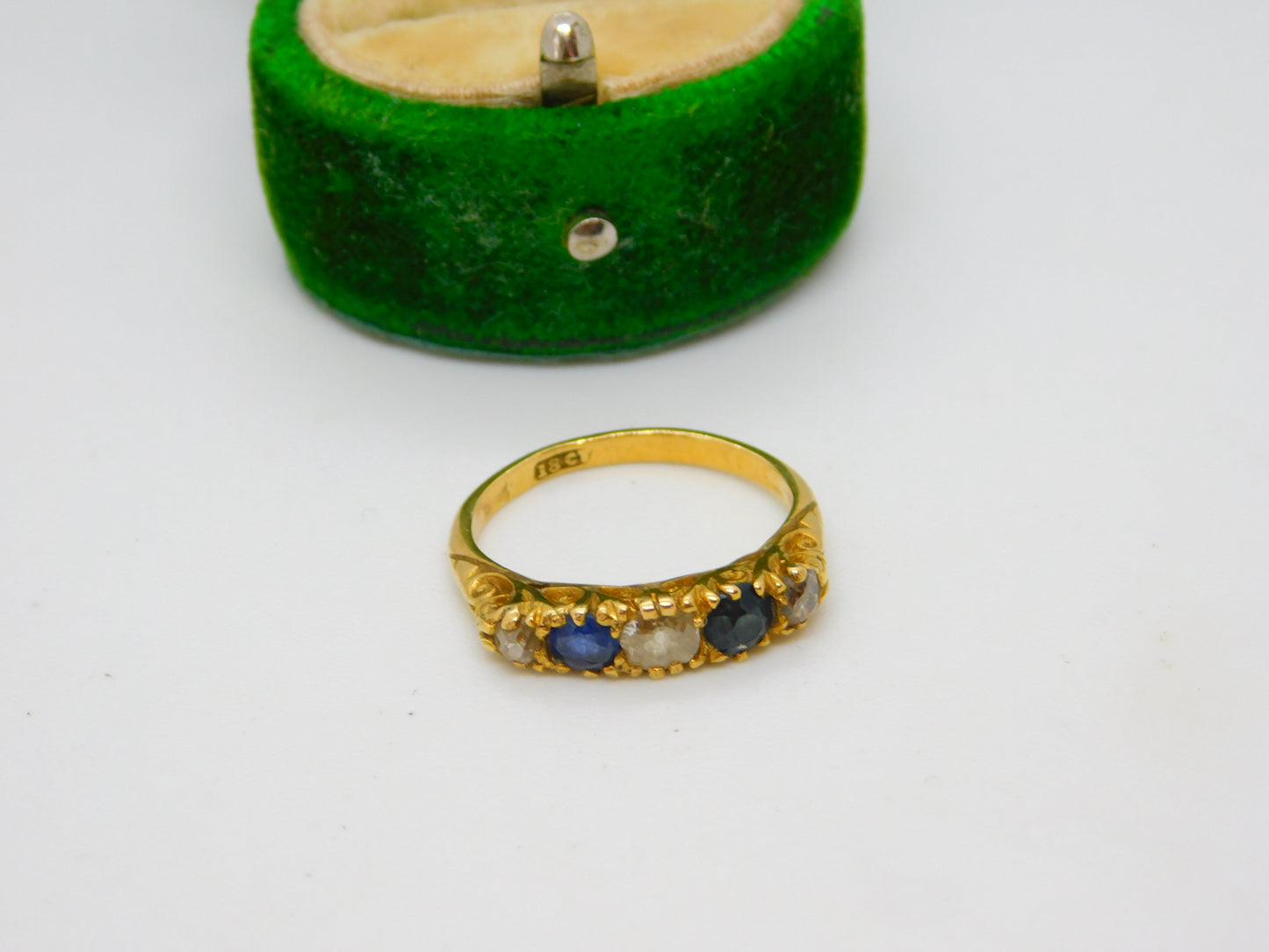 Victorian 18ct Yellow Gold, 0.4ct Diamond & Sapphire Dress Ring Antique c1880