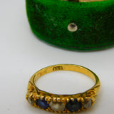 Victorian 18ct Yellow Gold, 0.4ct Diamond & Sapphire Dress Ring Antique c1880