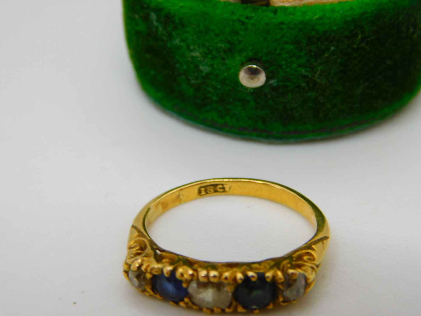 Victorian 18ct Yellow Gold, 0.4ct Diamond & Sapphire Dress Ring Antique c1880