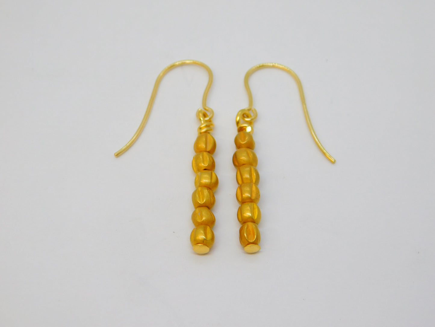 Ancient Roman 24ct Gold Beads on Contemporary 9ct Gold Pair of Hook Earrings