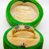 Victorian 18ct Yellow Gold, 0.4ct Diamond & Sapphire Dress Ring Antique c1880